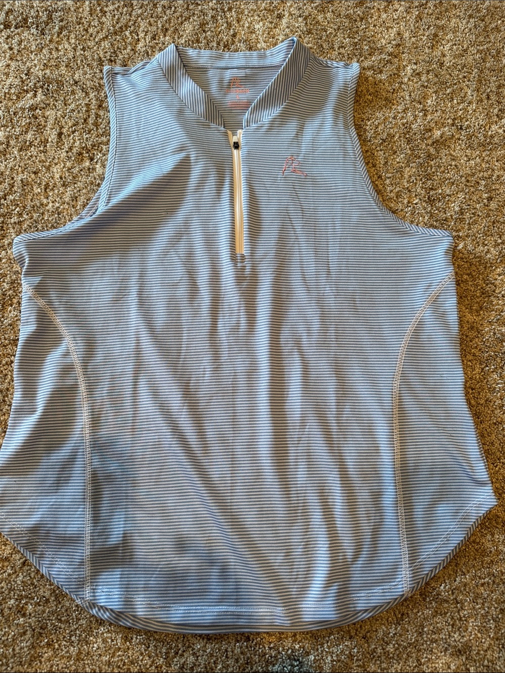 Rhoback Light Blue & White Striped Sleeveless Zip Tank
